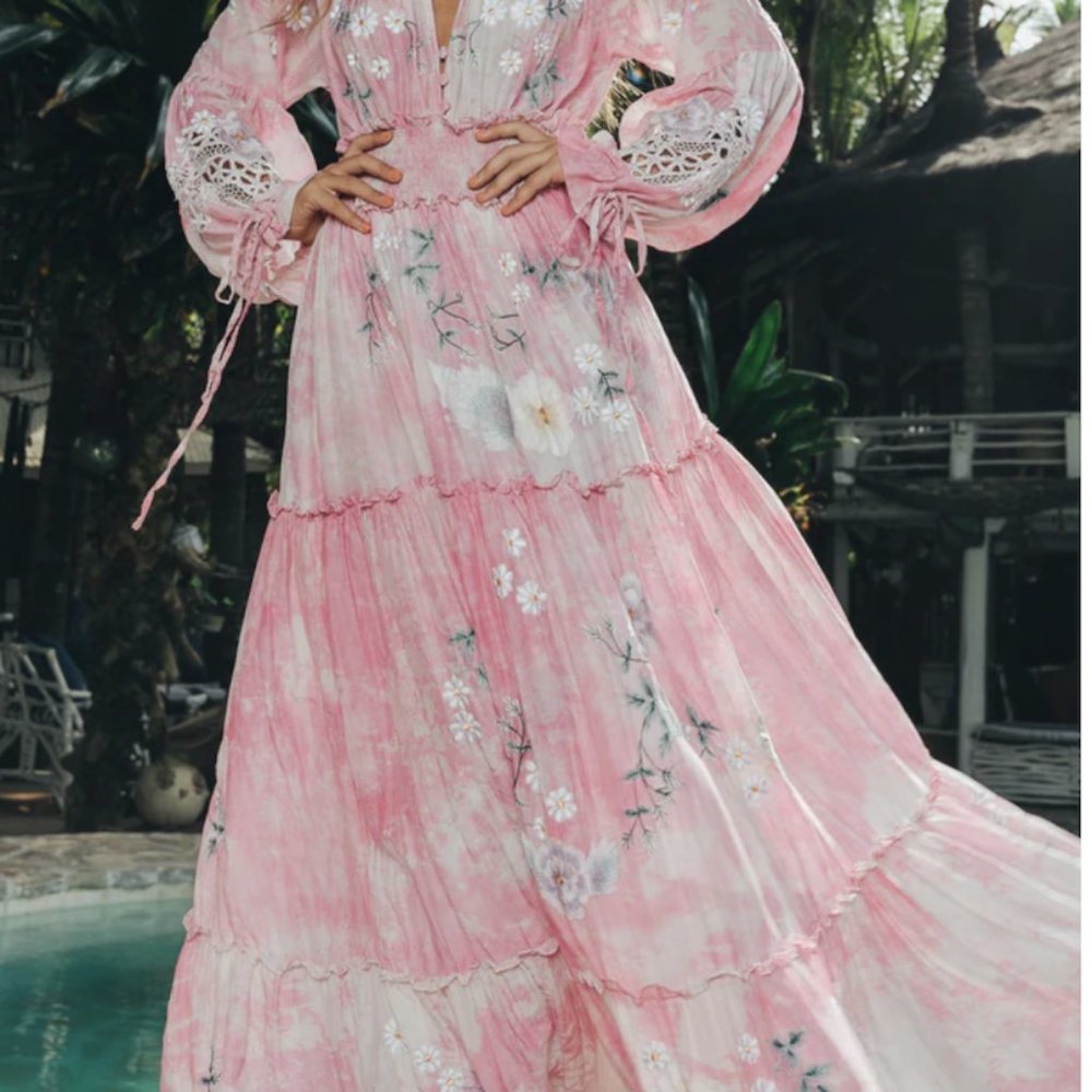 FILLYBOO BATIK AND  SILK COTTON , WITH EMBROIDERED CUTWORK. CANDY PINK  XL